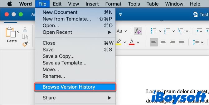 recover previous version of Word by chooseing File, then Browse Version History