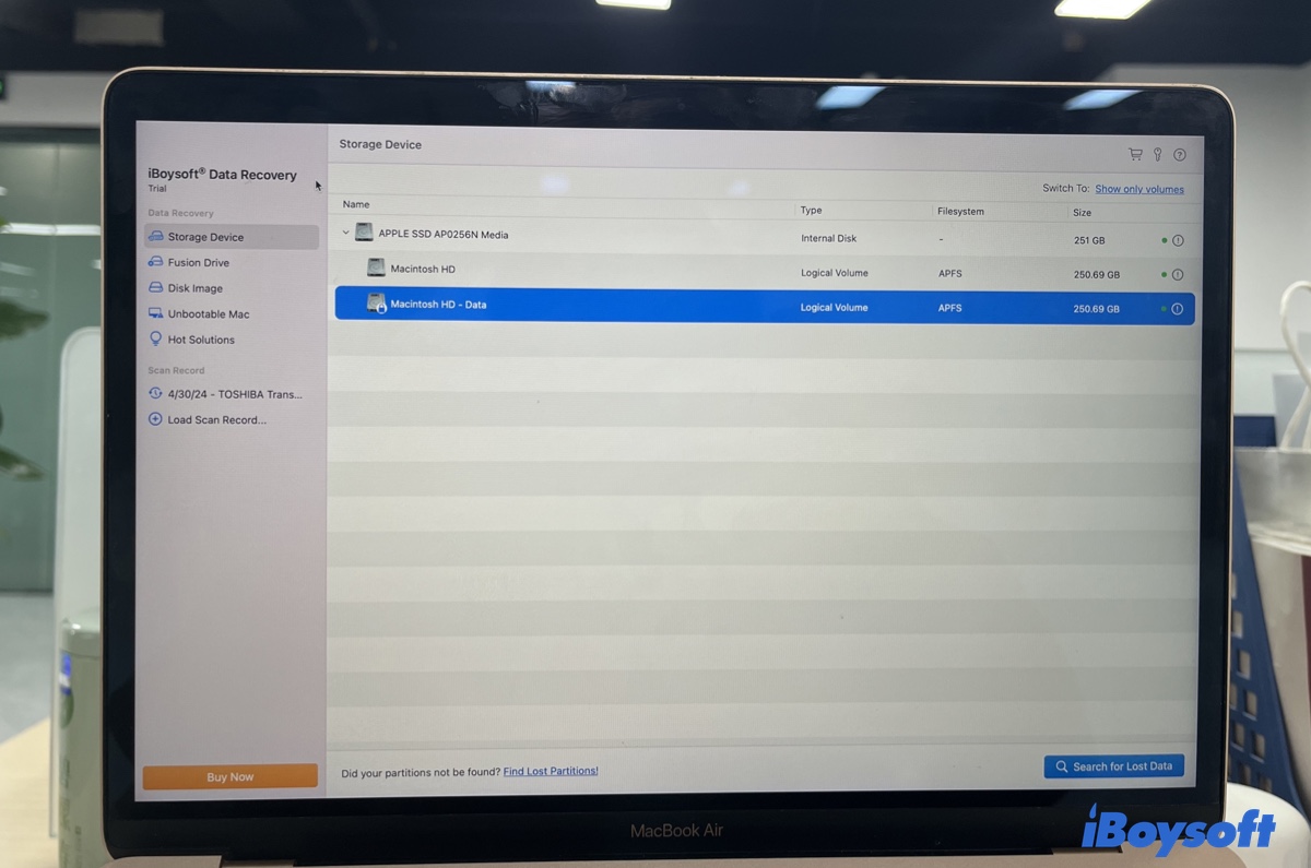 Scan the hard drive for lost data