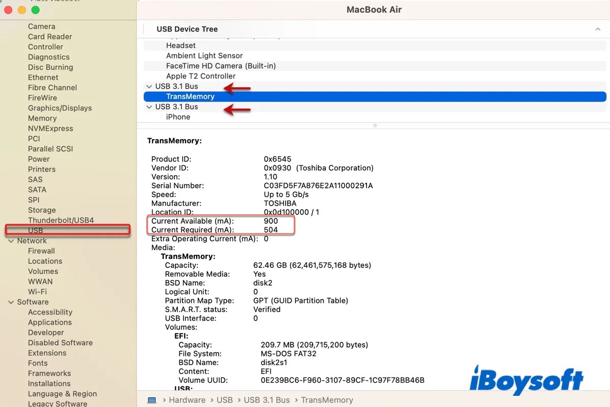 Check if Lacie external hard drive is detected in System Information