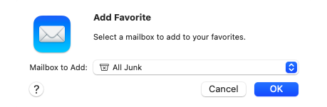 Add junk trash folder in macOS Big Sur Mail2