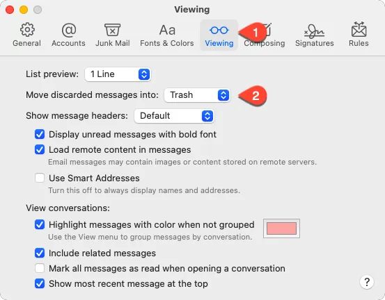 Move discard emails to Mail Trash in macOS Big Sur