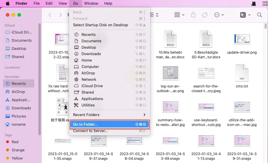 Check all files on Mac through Go To Folder