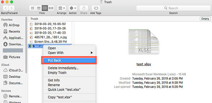 Recover deleted files from Trash on MacBook Pro