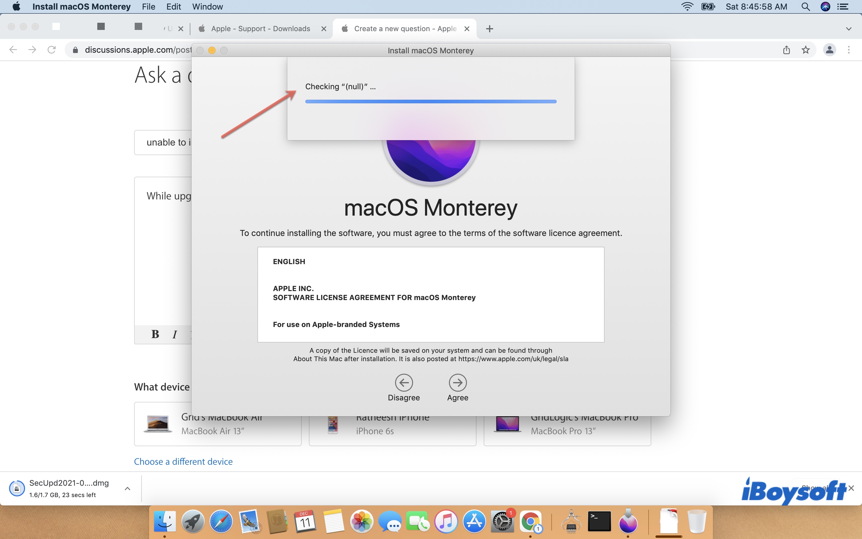 Mac stuck on checking null when installing Monterey