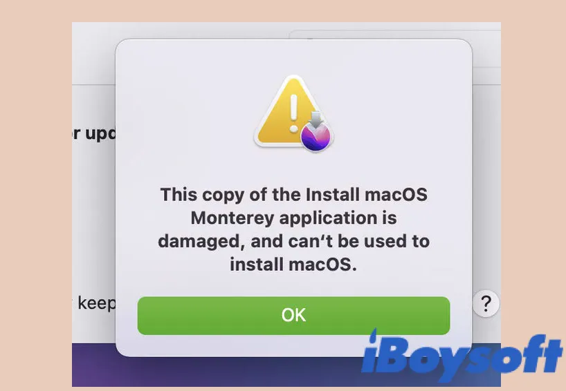 this copy of the install macOS Monterey application is damaged and cant be used to install macOS