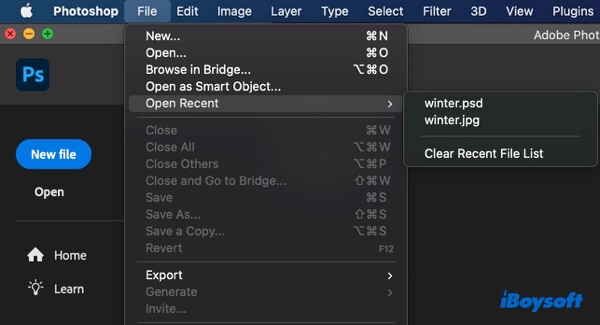 cómo recuperar un archivo de Photoshop en Mac usando la carpeta Reciente