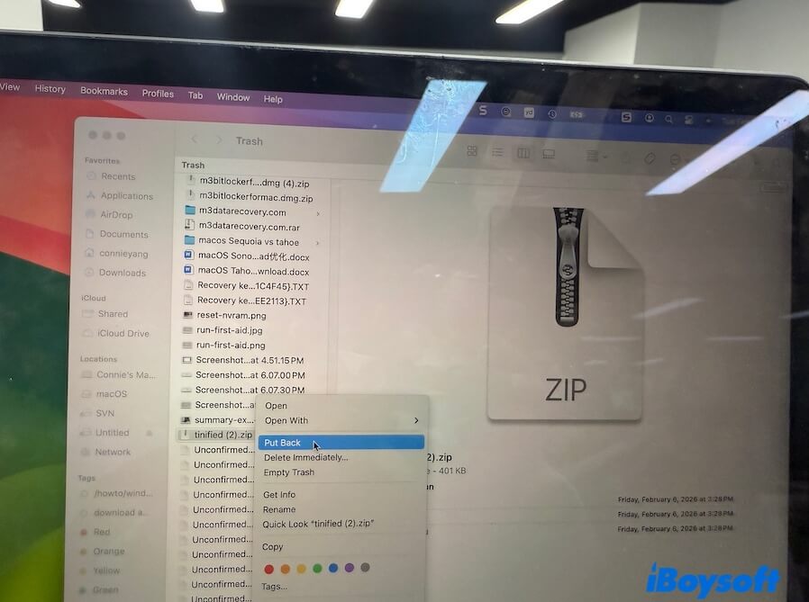 put back downloads from Trash