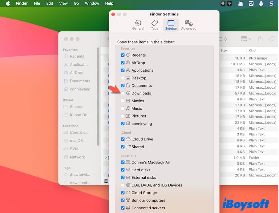 restore Downloads folder to Finder sidebar