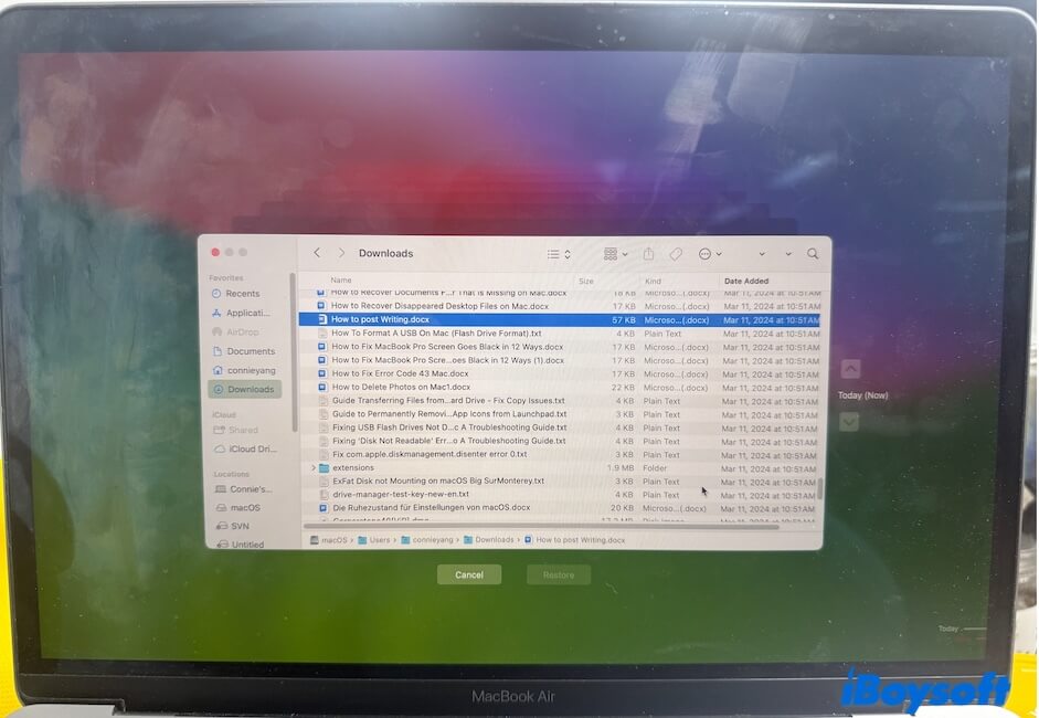 restore downloads from Time Machine
