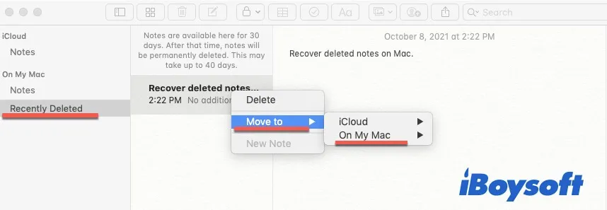 restore deleted notes from the Recently Deleted folder