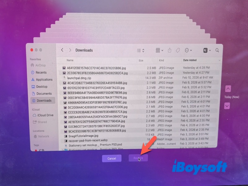 recover in the time machine backup