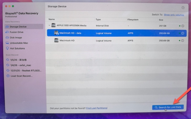 search for lost data