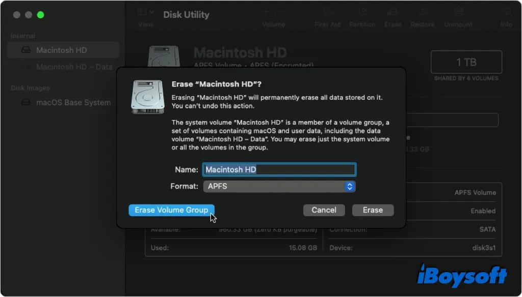 erase startup disk to reset Mac
