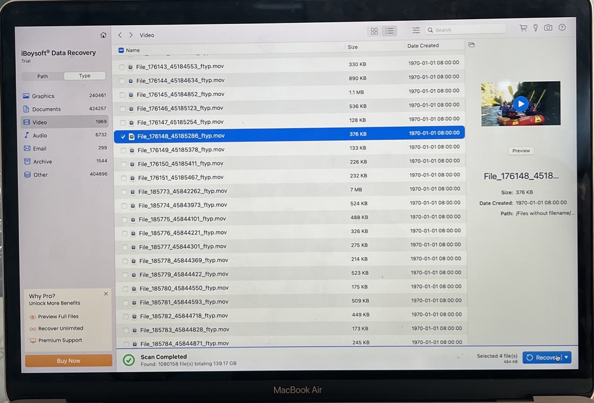 Select a file and click Recover to restore it