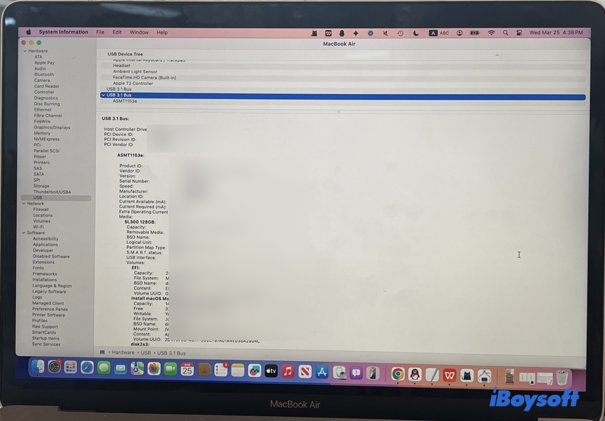 System Information showing the information of a USB external drive on macOS Sequoia