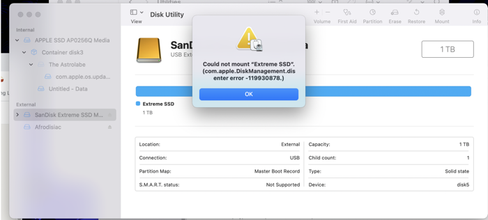 SanDisk SSD not mounting Mac