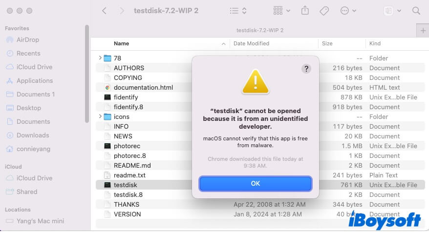 TestDisk ne peut pas s'ouvrir sur Mac