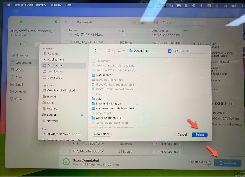 Wählen Sie ein anderes Ziel aus, um die wiederhergestellten Dateien zu speichern