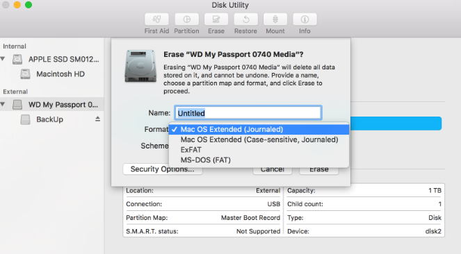 Erase WD My Password external hard drive on Mac