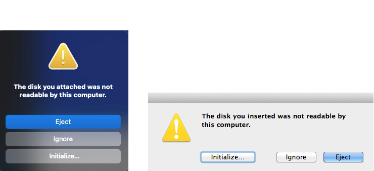 The disk you inserted is not readable by this computer on Mac