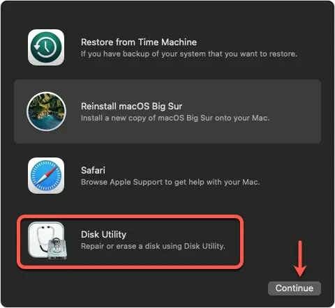 select Disk Utility 