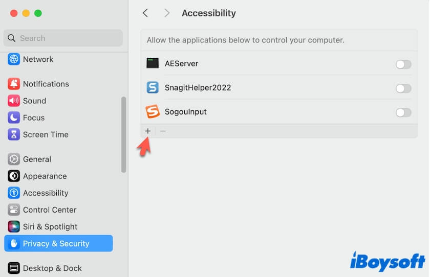 autoriser l'application à contrôler l'accès à votre Mac