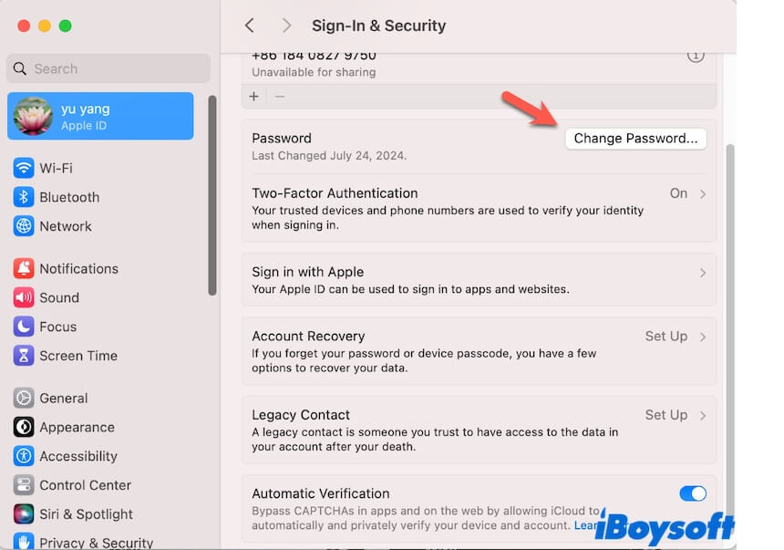 change Apple ID password on Mac