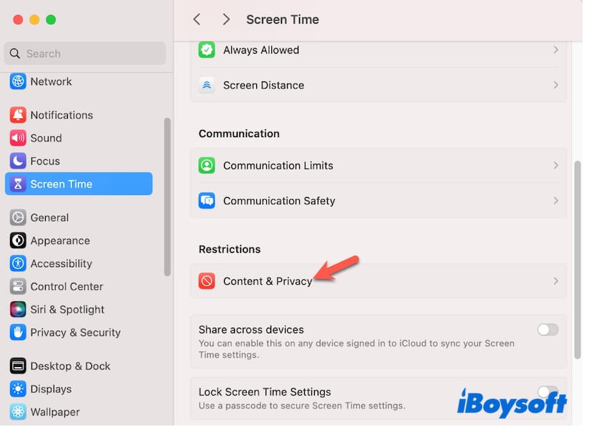 Screen Time Content Privacy