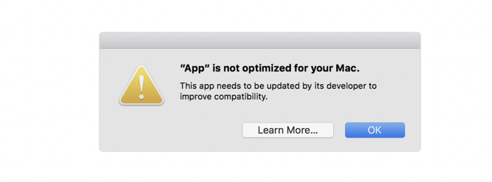 App is not optimized for your Mac