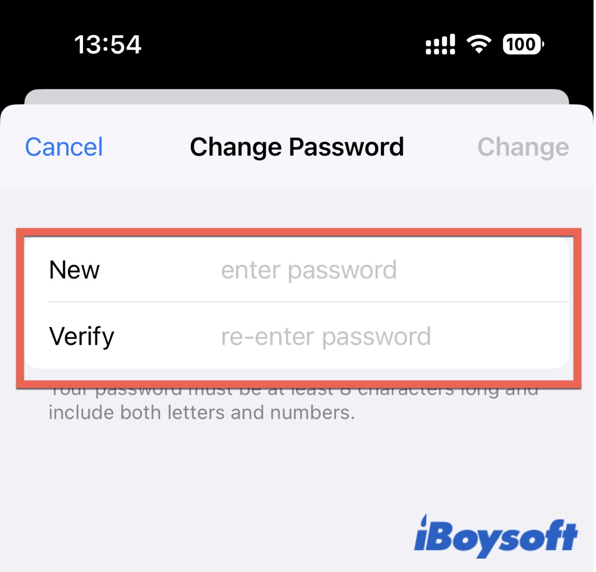 Change password on iPhone