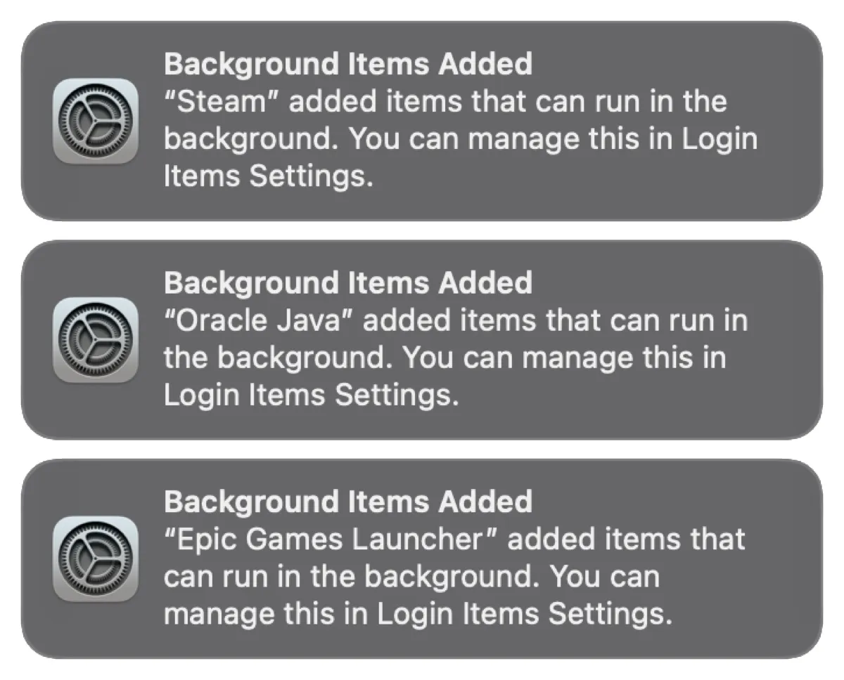 Background Items Added notifications on macOS Ventura