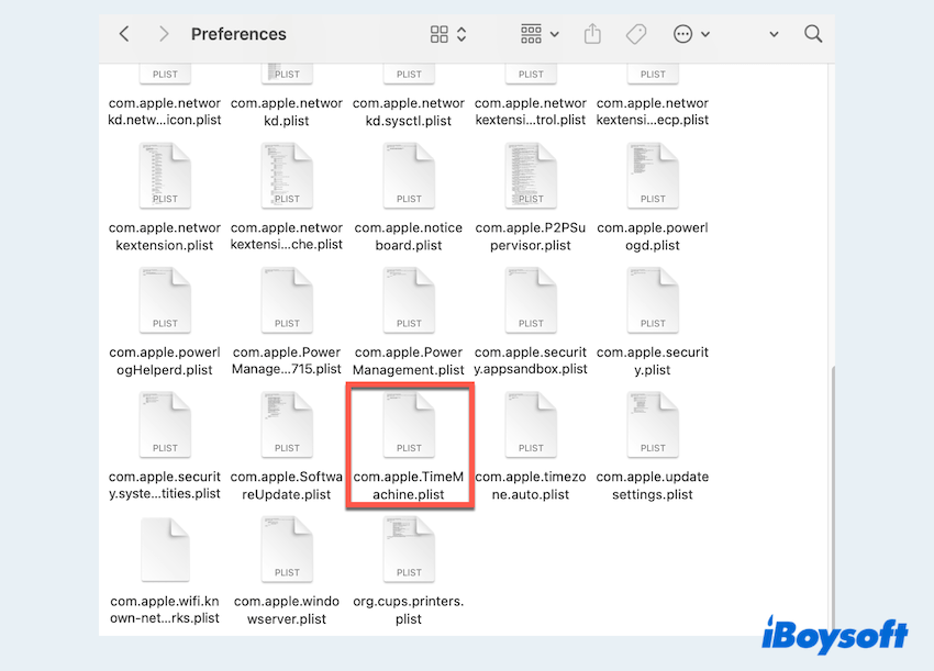 Zurücksetzen der Time Machine .plist Datei