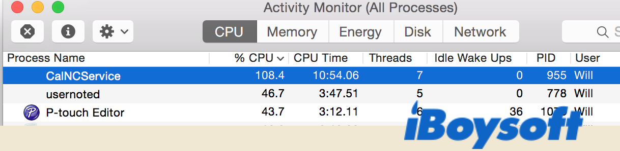 CalNCService consuming high CPU on Mac
