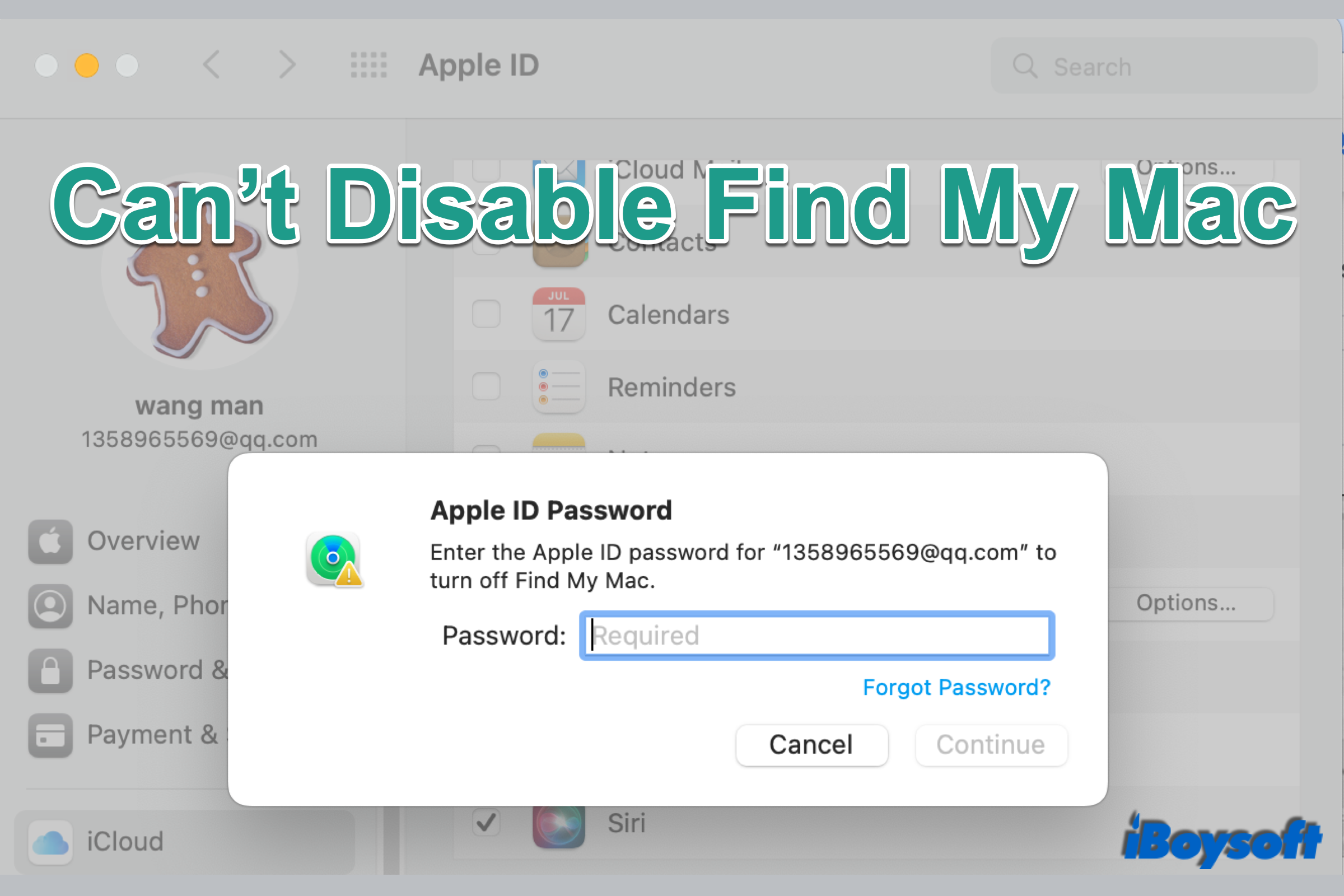 cant disable Find My Mac