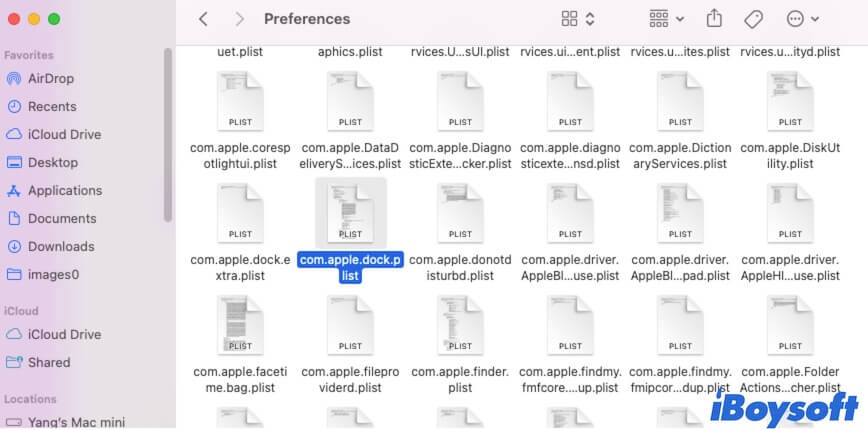 find and delete the dock plist file