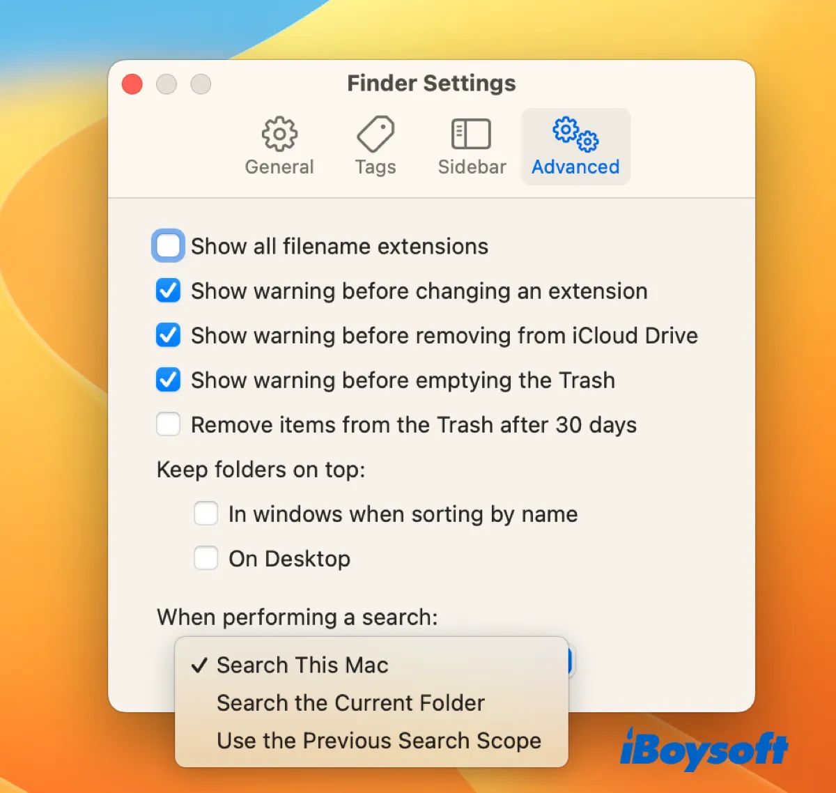 Change what folder your Mac will search when performing a search