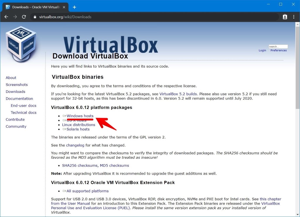 télécharger et installer virtualbox