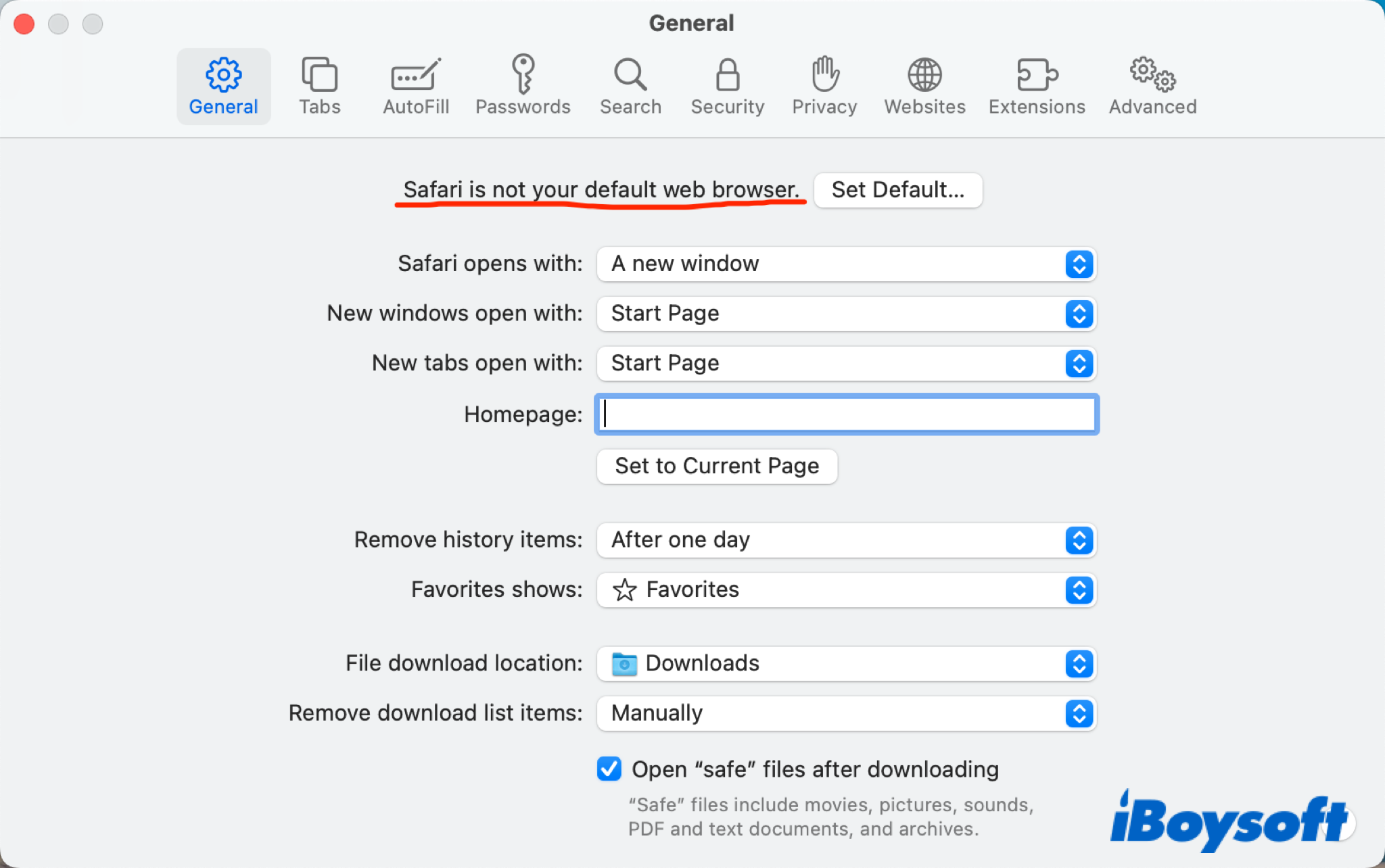 set Safari default browser