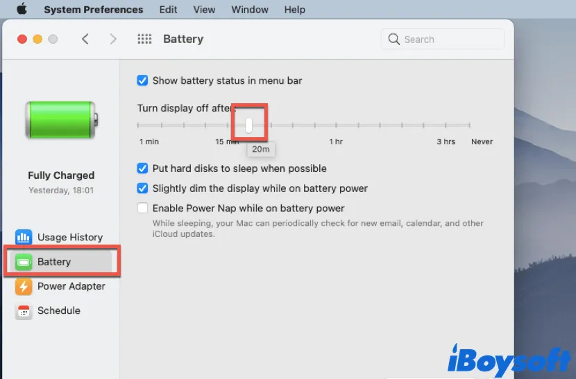 Change screen timeout on Mac when Mac is not connected to a power source
