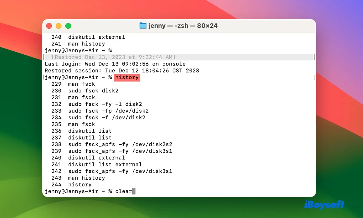 How to check Terminal history on Mac