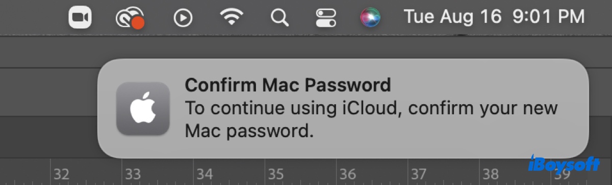 iCloudの使用を続けるためにMacのパスワードを確認
