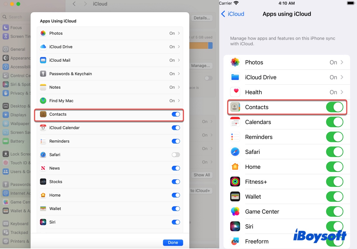 How to enable iCloud for Contacts on both Mac and iPhone
