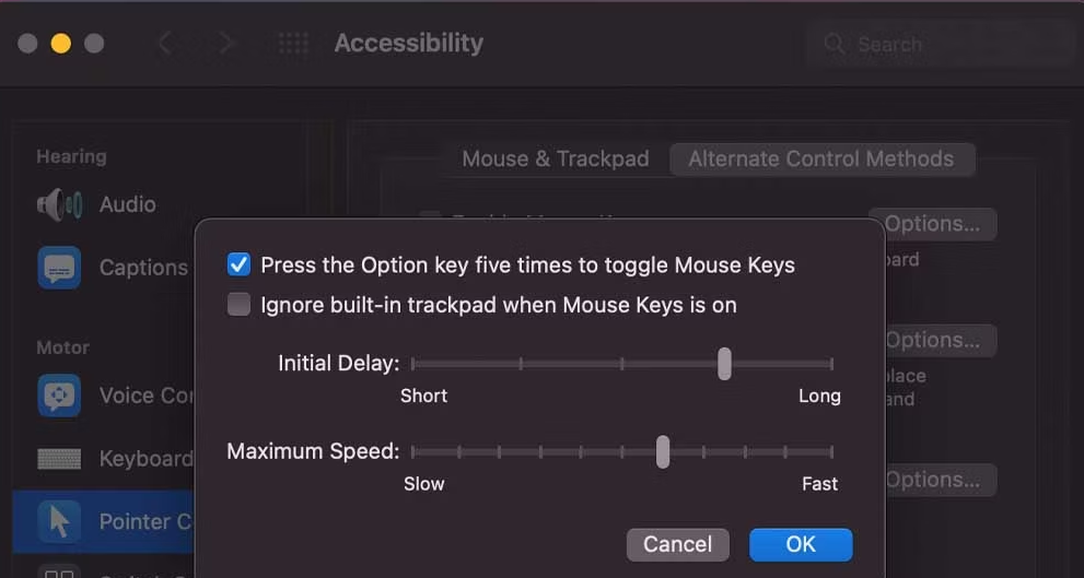 change customizing settings of Mouse Keys