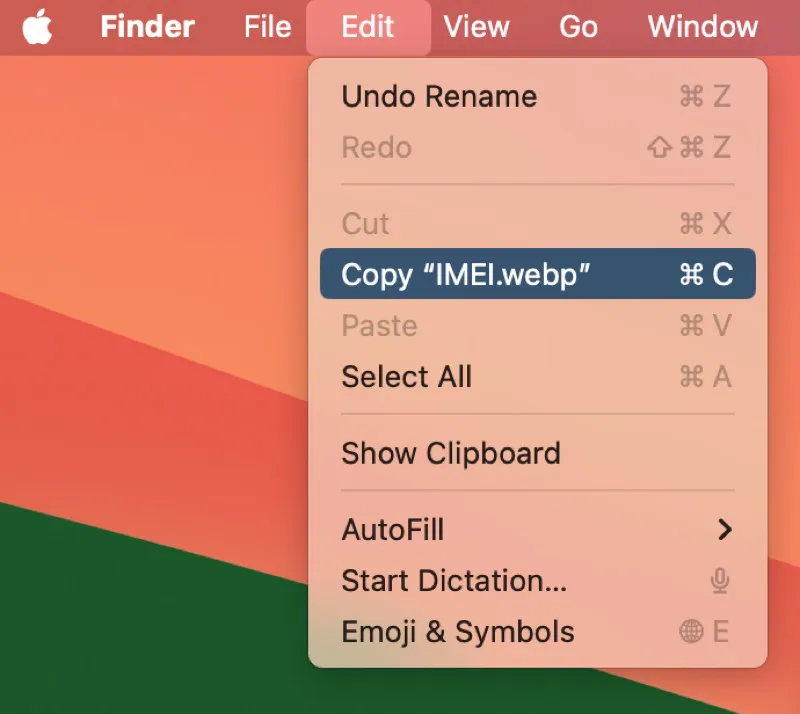 copy item via Edit toolbar on Mac