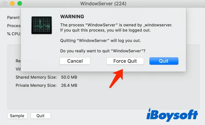 force quit windowserver process on Mac
