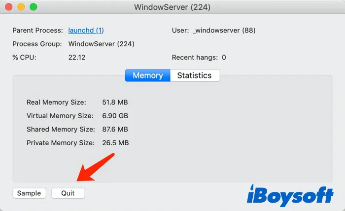 quit windowserver process on Mac