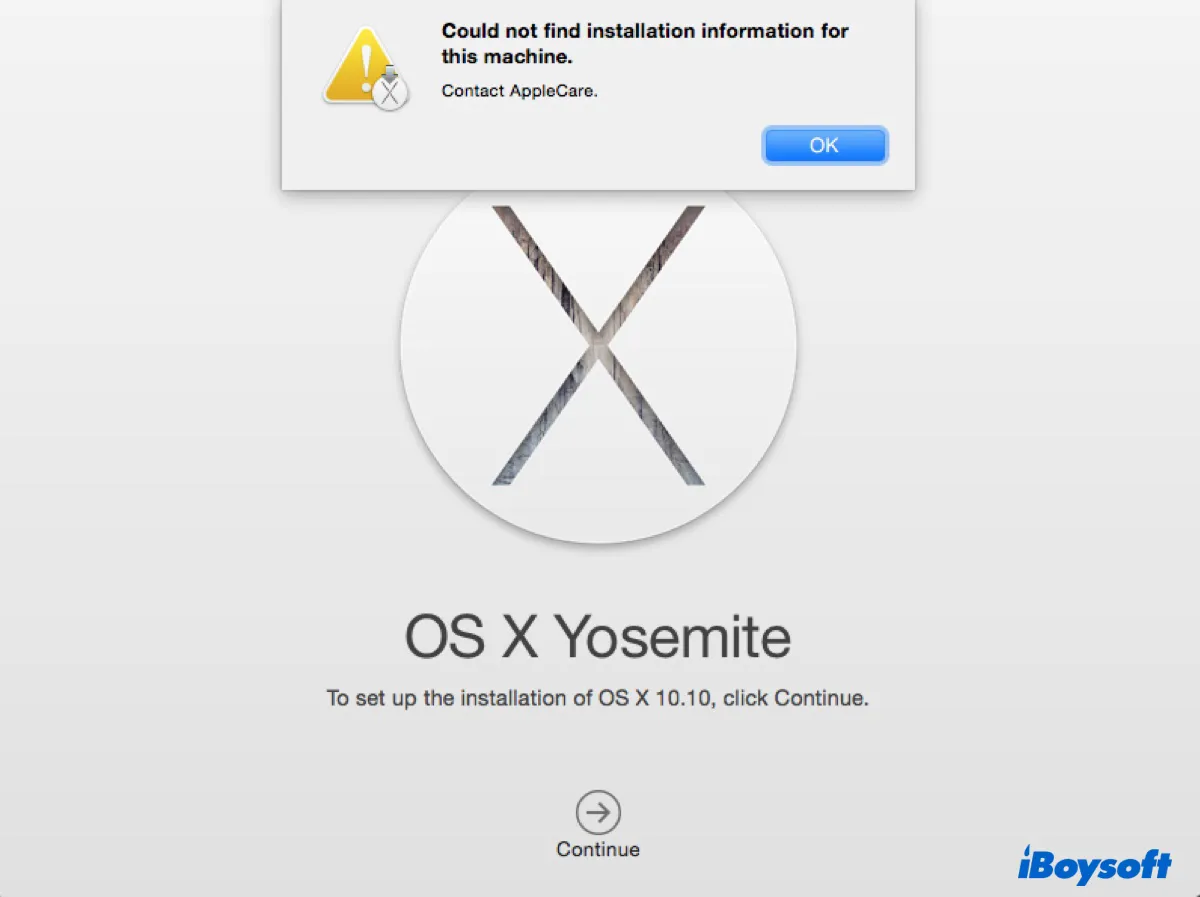 O erro não foi possível encontrar informações de instalação para esta máquina no Mac