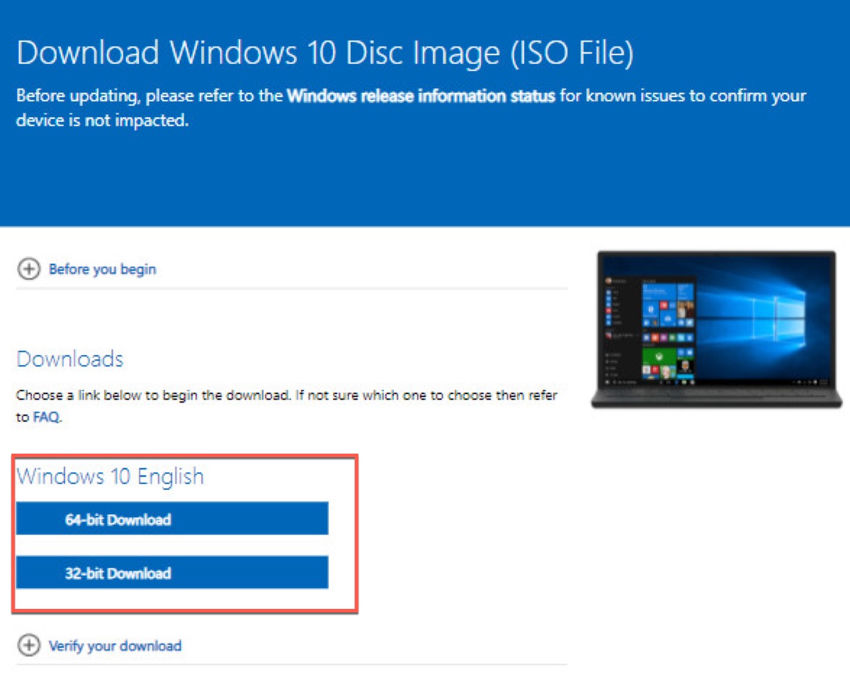 Laden Sie die Windows 10 ISO-Datei herunter