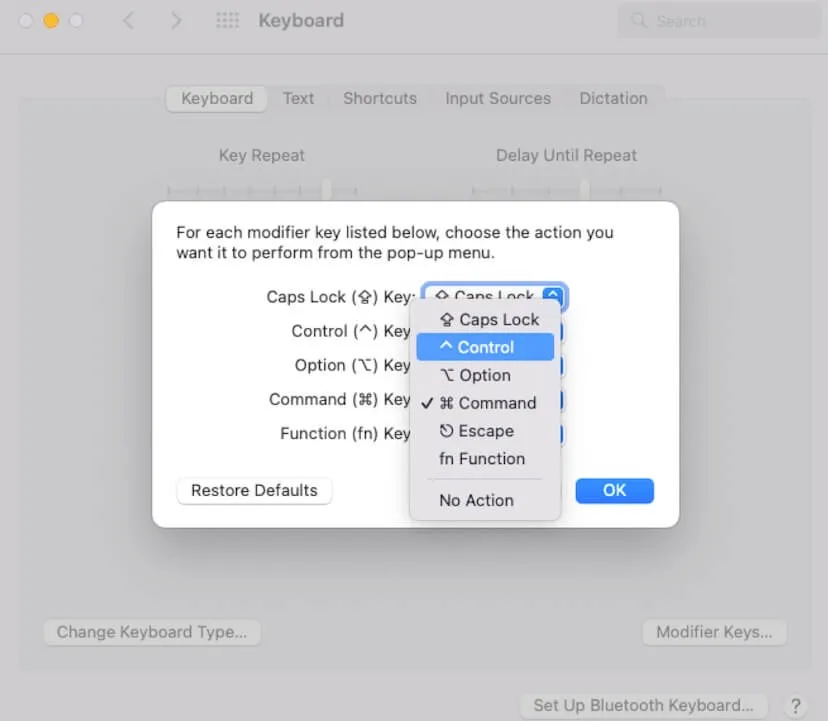 change the command key to control key in keyboard preferences