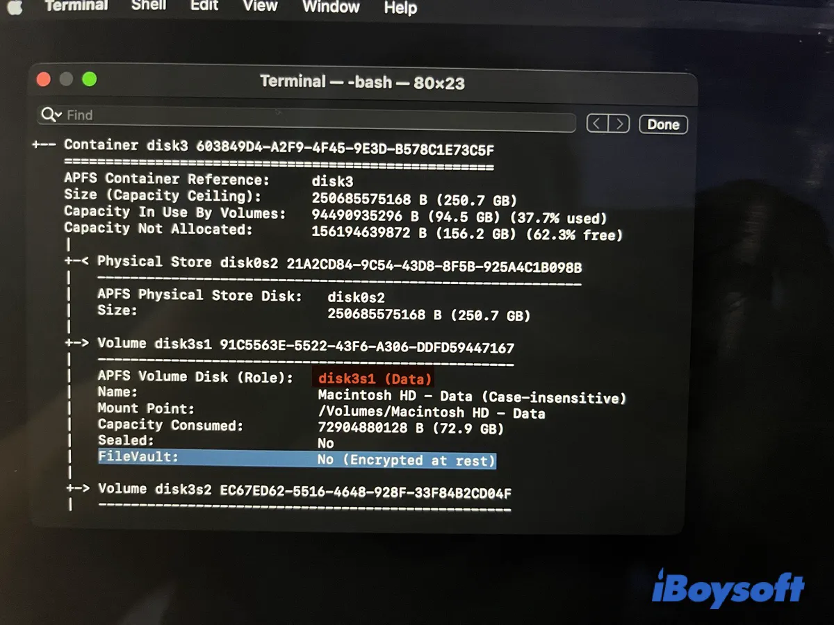 Check FileVaulr status in Terminal from Recovery